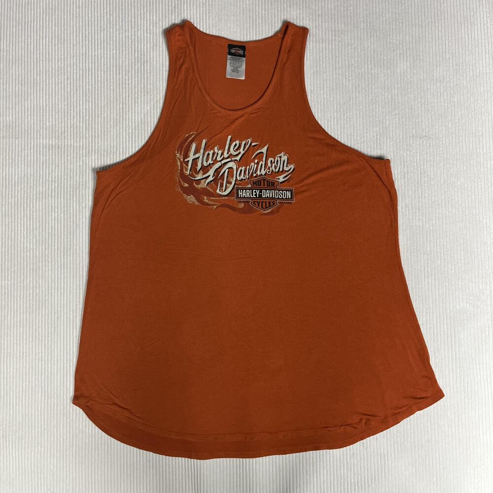Harley-Davidson Tank Top Womens 2XL Orange Logo Graphic Atlanta Georgia Biker